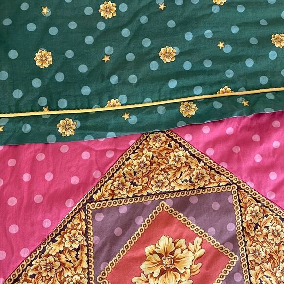 Quilt Full/Queen East Indian inspired pink gold floral poka dots - Picture 9 of 9